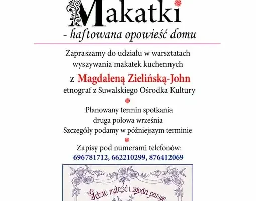 Zapisy na jesienne warsztaty wyszywania makatek kuchennych w Sztabinie