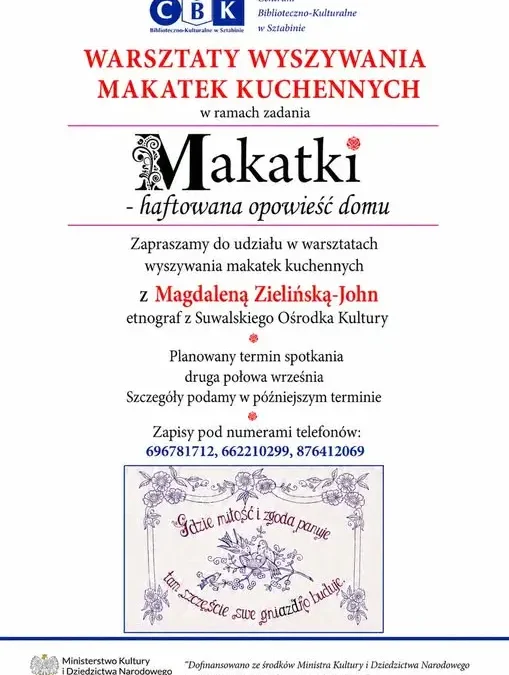 Zapisy na jesienne warsztaty wyszywania makatek kuchennych w Sztabinie