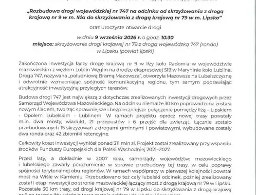 Uroczyste otwarcie drogi wojewódzkiej nr 747 – konferencja podsumowująca inwestycję