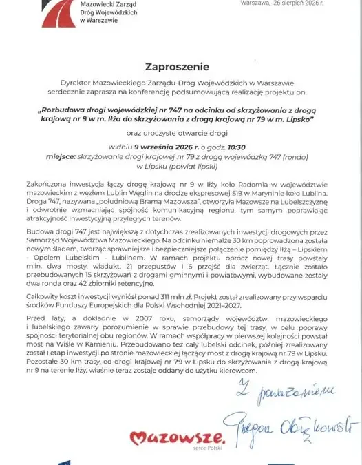 Uroczyste otwarcie drogi wojewódzkiej nr 747 – konferencja podsumowująca inwestycję