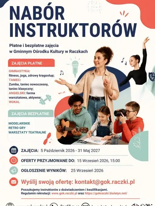 GOK Raczki szuka instruktorów. Oferty tylko do 15 września