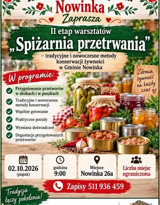 Warsztaty „Spiżarnia przetrwania” w Gminie Nowinka – II etap już 2 października