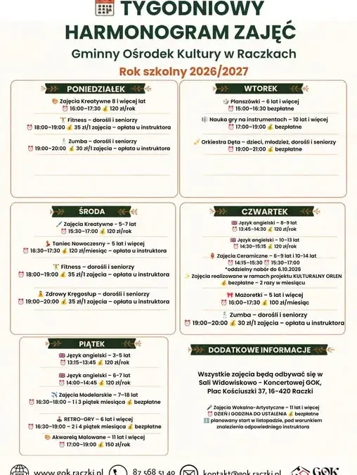 Ruszają zajęcia w Domu Kultury w Raczkach – harmonogram gotowy