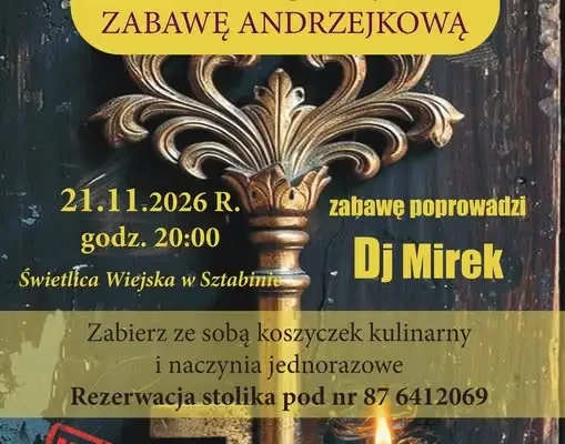 Zabawa Andrzejkowa z DJ Mirkiem w Świetlicy Wiejskiej w Sztabinie
