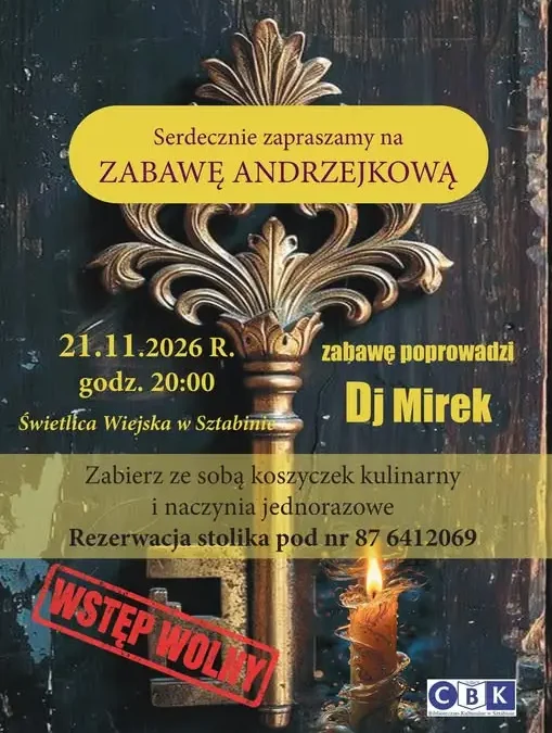 Zabawa Andrzejkowa z DJ Mirkiem w Świetlicy Wiejskiej w Sztabinie