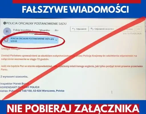 Policja ostrzega: podejrzany e-mail? Nie otwieraj załączników ani linków