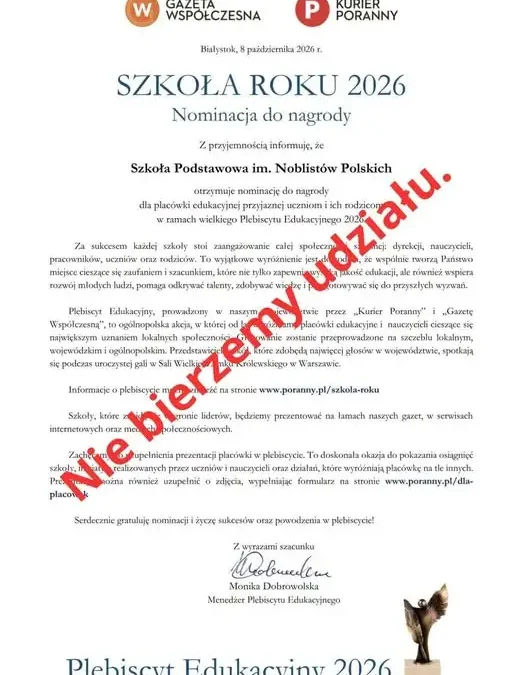 Szkoła odrzuca nominację w plebiscycie edukacyjnym. „Nie porównujmy się liczbą głosów”