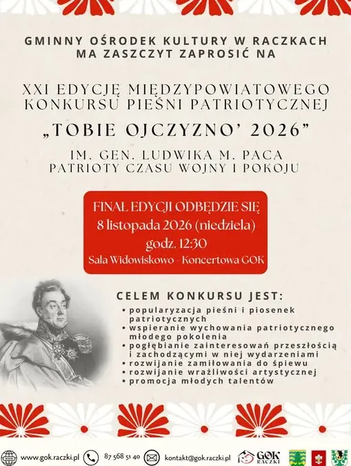 XXI Konkurs Pieśni Patriotycznej „Tobie Ojczyzno” w Raczkach – zaproszenie do udziału